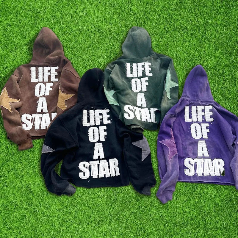 Custom High Quality Autumn Streetwear Cotton Hoodie Cropped Distressed Embroidery Heavyweight 500g Acid Wash Sweatshirt Set Men
