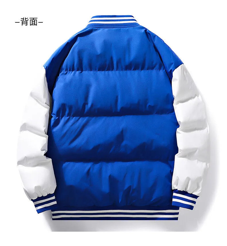 Men's Casual Winter Streetwear Puffer Jacket Color Blocked Baseball Coat with Zipper Closure Padded Nonwoven Woven Method