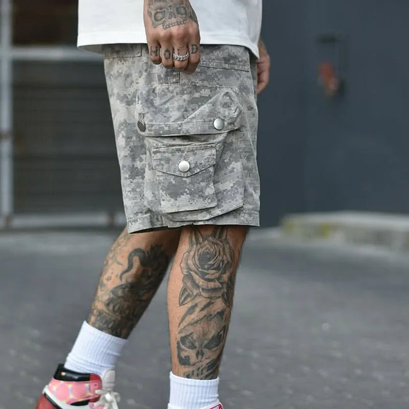 Custom Men's 100% Cotton Casual Mid Waist Camo Cargo Shorts with Digital Printing Anti-Wrinkle Quick Dry & Breathable Streetwear