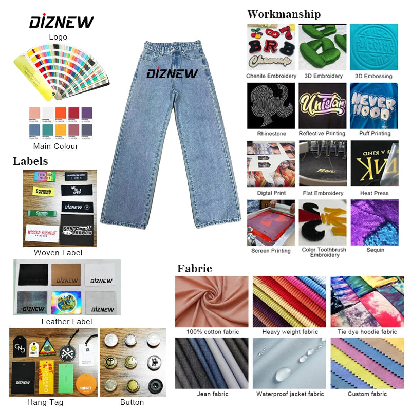Custom Straight Leg Pencil Pants High Waist Denim Jeans for Men Wash Jeans Pants