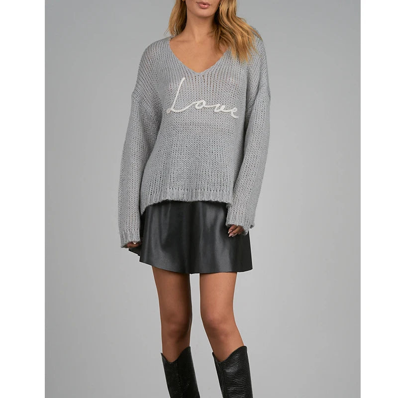 Custom Women's Winter Casual Crocheted Embroidery Oversize V-Neck Sweaters Manufacturer