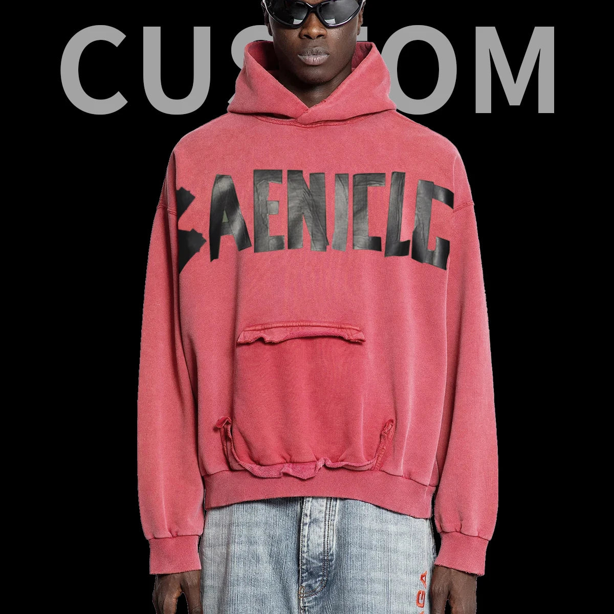 Custom Men's Cotton French Terry Hoodie Heavyweight Oversized Distressed Acid Wash Streetwear Pullover Plain Hoodie for Men