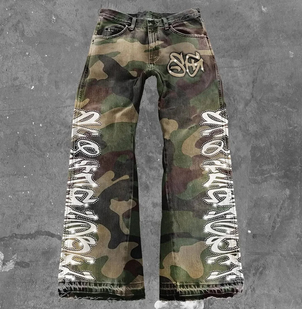 Custom Men's Heavyweight Acid Wash Distressed Sweatpants Set Oversized Cropped Hip Hop Style Embroidered Rhinestone for Winter
