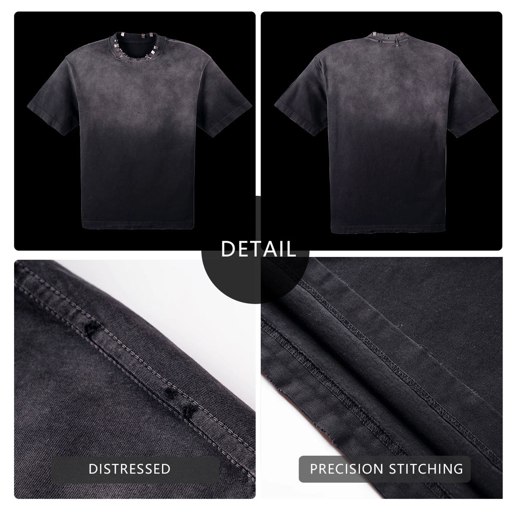 Custom Men's Oversized Vintage Distressed T-Shirt 300 Gsm Acid Washed 100% Cotton Casual Plain Jersey Heavyweight