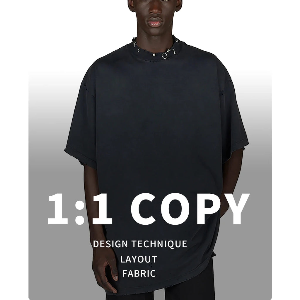 Custom Men's Oversized Vintage Distressed T-Shirt 300 Gsm Acid Washed 100% Cotton Casual Plain Jersey Heavyweight