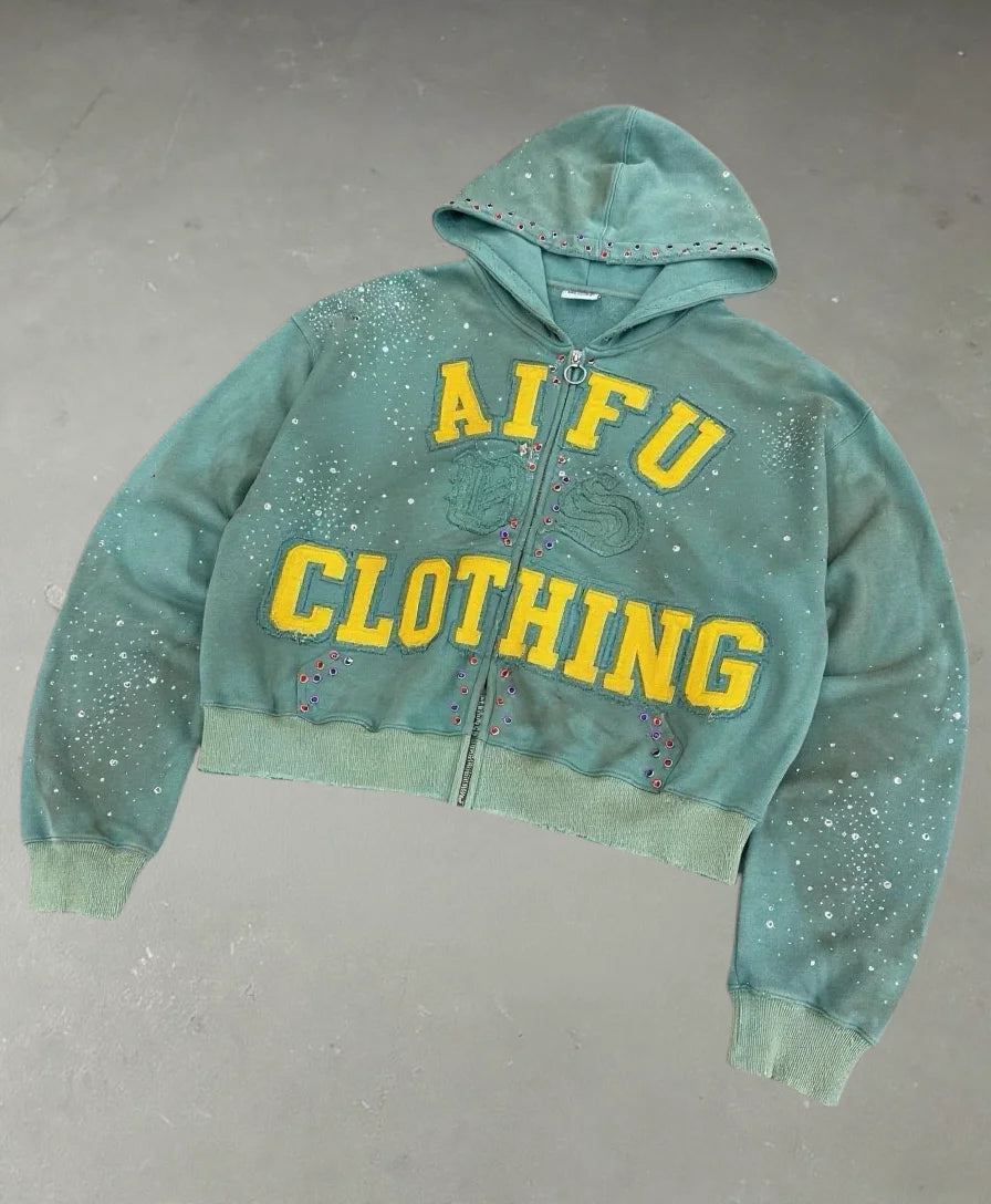 Unisex Oversized Acid Washed Zip-up Hoodie Streetwear Custom Logo Print 100% Cotton Heavyweight Vintage Boxy Graphic Autumn