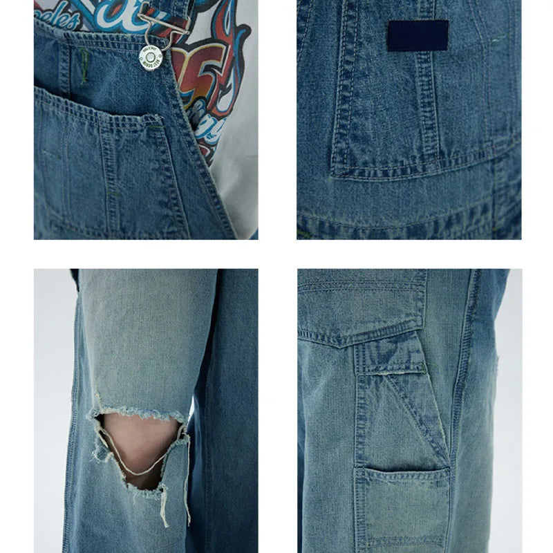 Custom Casual High-Waisted Light Wash Knitted Denim Dungarees Women's Work Overalls 480g Solid Pattern Spring