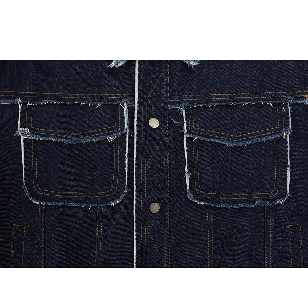 Custom Plain Oversized Reversible Denim Jacket for Men OEM Service Front Logo Casual
