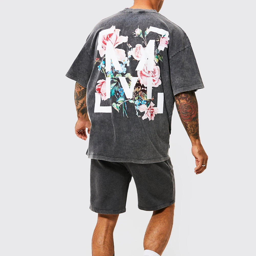 Acid Wash Funky Streetwear Summer Oversize Neutral Colour Cotton Premium Flower Luxury Tshirt for Men Custom