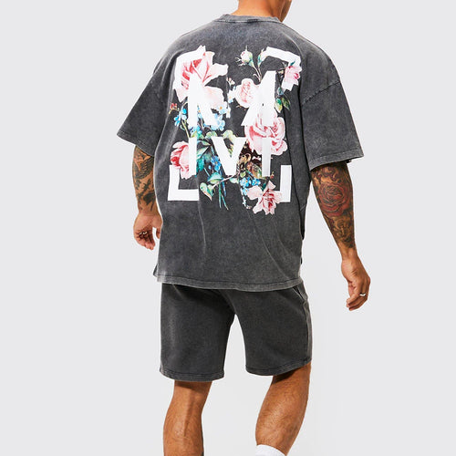 Acid Wash Funky Streetwear Summer Oversize Neutral Colour Cotton Premium Flower Luxury Tshirt for Men Custom