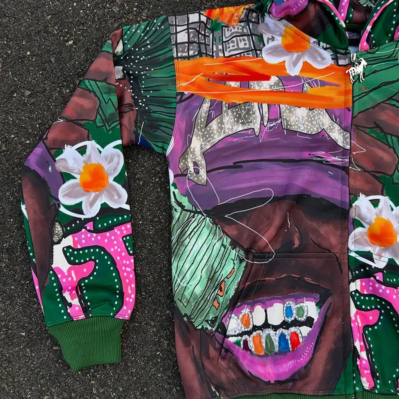Custom Full Sublimation Hoodie All Over Print Y2k Zip up Hoodie Men Graphic Hoodies Streetwear