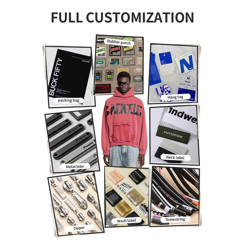 Custom Men's Cotton French Terry Hoodie Heavyweight Oversized Distressed Acid Wash Streetwear Pullover Plain Hoodie for Men