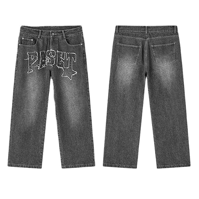 Custom Men's High Waist Baggy Denim Jeans Trousers Breathable Harem Pants with Embroidered Applique for Spring Autumn Seasons
