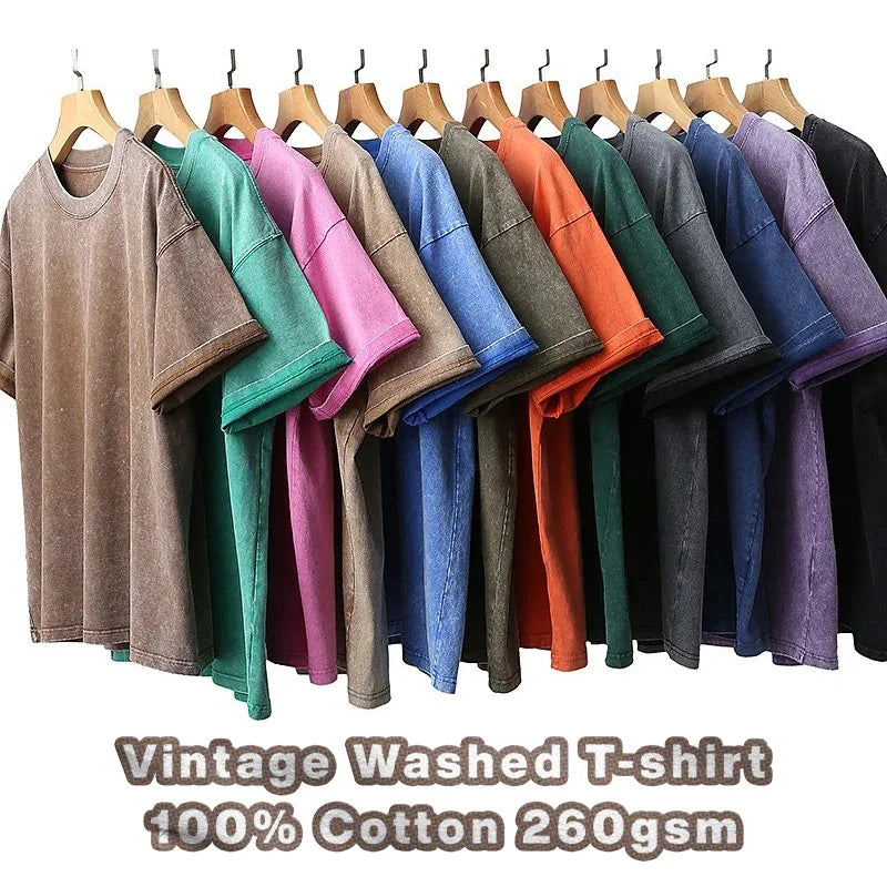 Heavyweight 100% Cotton Knitted Logo Stone Men Women Distressed Oversized T-shirt DTG Print Black Custom Vintage Acid Wash