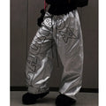 Custom Ladies Casual Loose Wide Leg Hip Hop Dance Pants Spring Pu Leather Windproof Waterproof High Waist Pattern Full Length