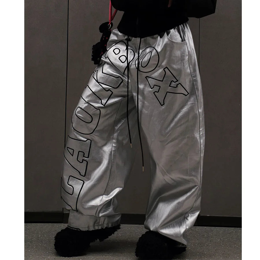 Custom Ladies Casual Loose Wide Leg Hip Hop Dance Pants Spring Pu Leather Windproof Waterproof High Waist Pattern Full Length