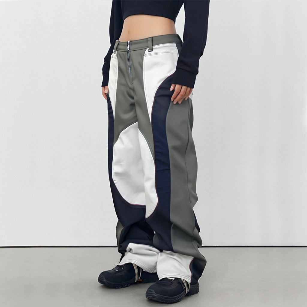 Custom Worsted Patchwork Casual Stacked Jogger Track Pants Baggy Streetwear Y2K Flared Sweatpants Mid High Zipper Fly Men