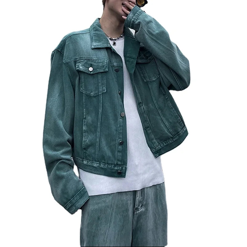 Custom Men's Casual Denim Jeans Set Two Piece Washed Denim Jacket Breathable Quick Dry Light Wash Vintage Style