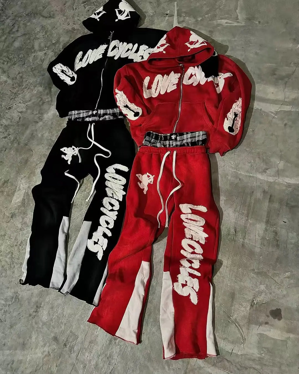 Manufacturers for Customs Clothes Embroider Zipper Tracksuit Vintage Acid Wash Flare Sweatpants and Hoodies Sweat Suits Men