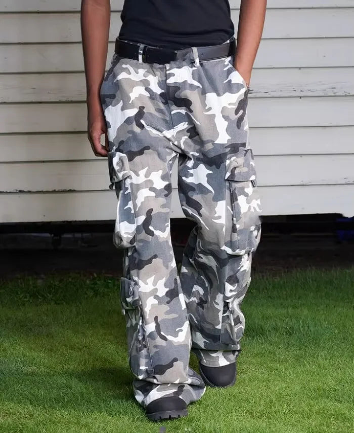 Custom Cago Lightweight Long Print Cotton Twill Wide Leg Baggy Carpenter Work Tactical Camouflage Cargo Pants for Men