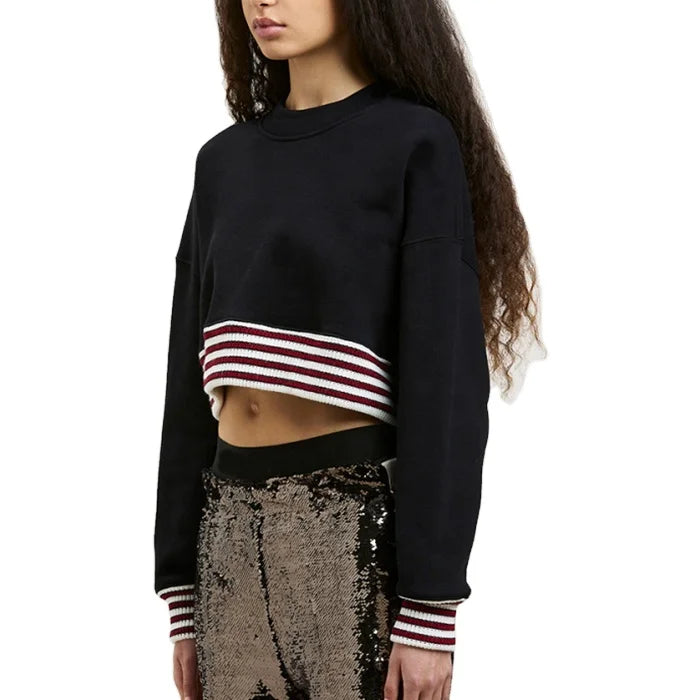 Women's Knitted 100% Cotton Crop Crewneck Sweatshirt Customizable with Your Logo Hooded Casual Style for Spring & Autumn Seasons