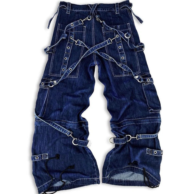 Manufacturer Custom Cotton Jeans for Men Loose Stacked Stripes Print Street Wear Pants Stonewashed Denim Wholesale Cargo