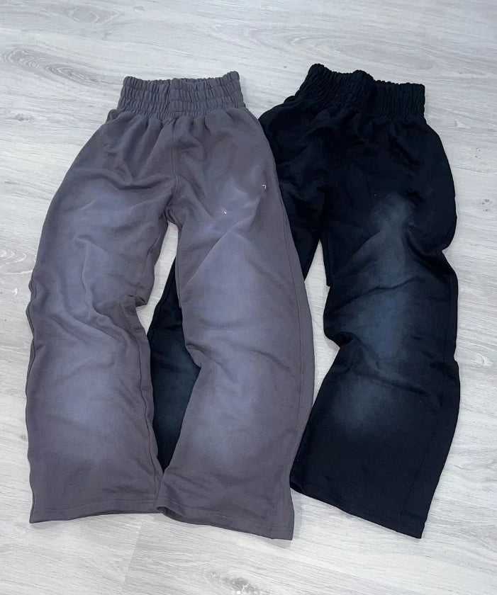 Custom 360 420 500gsm Acid Wash Baggy Wide Leg Jogger Sweatpants for Men Street Wear French Terry with Elastic Waist Mid Closure
