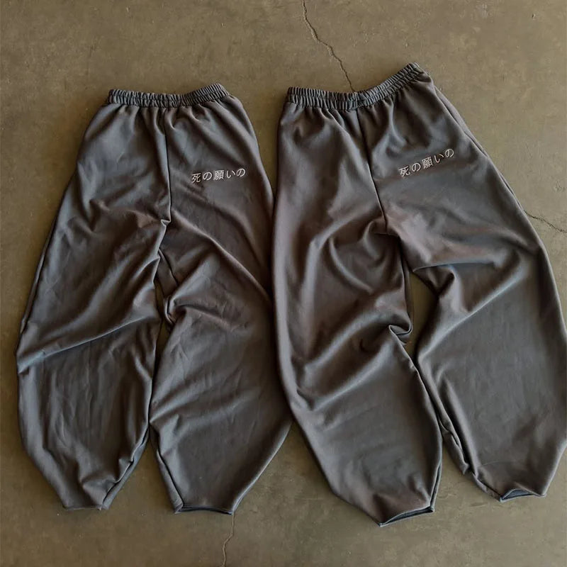 Custom Japanese Style Men's Heavyweight 100% Cotton Casual Sweatpants with Mid Waist Drawstring Closure and Pleated Front