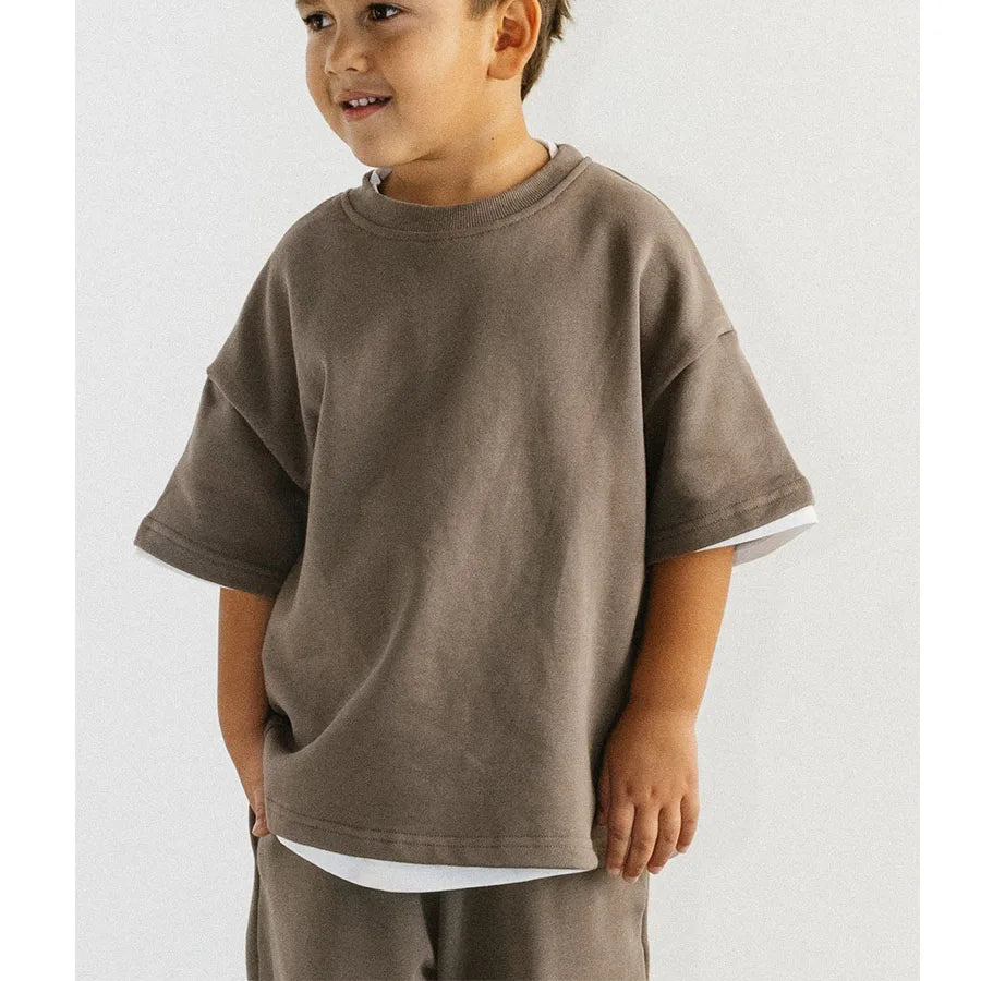 Custom Kids T-shirts for Boys Short Sleeve T-shirt 100% Cotton Washed Casual Knitted High Quality
