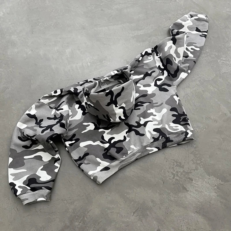 Custom Camo Printed Hooded Casual 400 Gsm Tracksuit Set for Men Oversized 2-Piece Sweat Suit Camouflage Sweatsuits