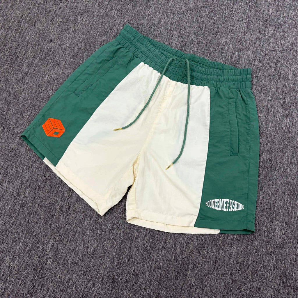 Summer Two Tone Patchwork Custom Embroidery Nylon Shorts for Men With Pocket