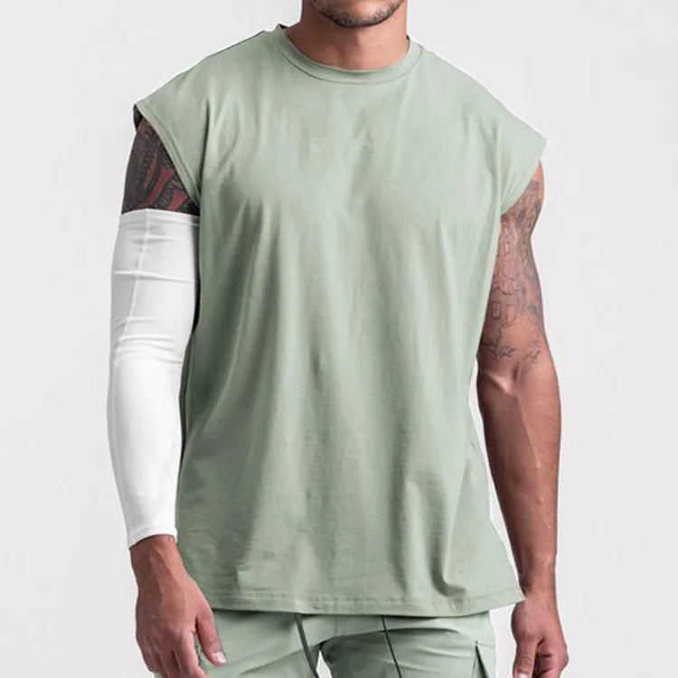Summer Fashion Breathable Knitted Casual Loose Plus Size Solid Color O-neck Sleeveless Sweat-wicking Gym Men's Tank Tops