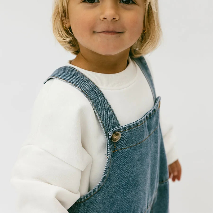 Custom Casual Solid Sleeveless Washable Girl's Kids Denim Overalls and Jeans Set with Front Logo