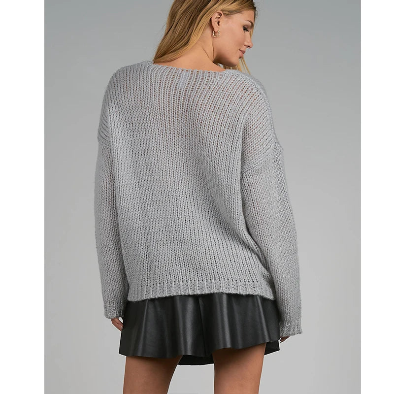 Custom Women's Winter Casual Crocheted Embroidery Oversize V-Neck Sweaters Manufacturer