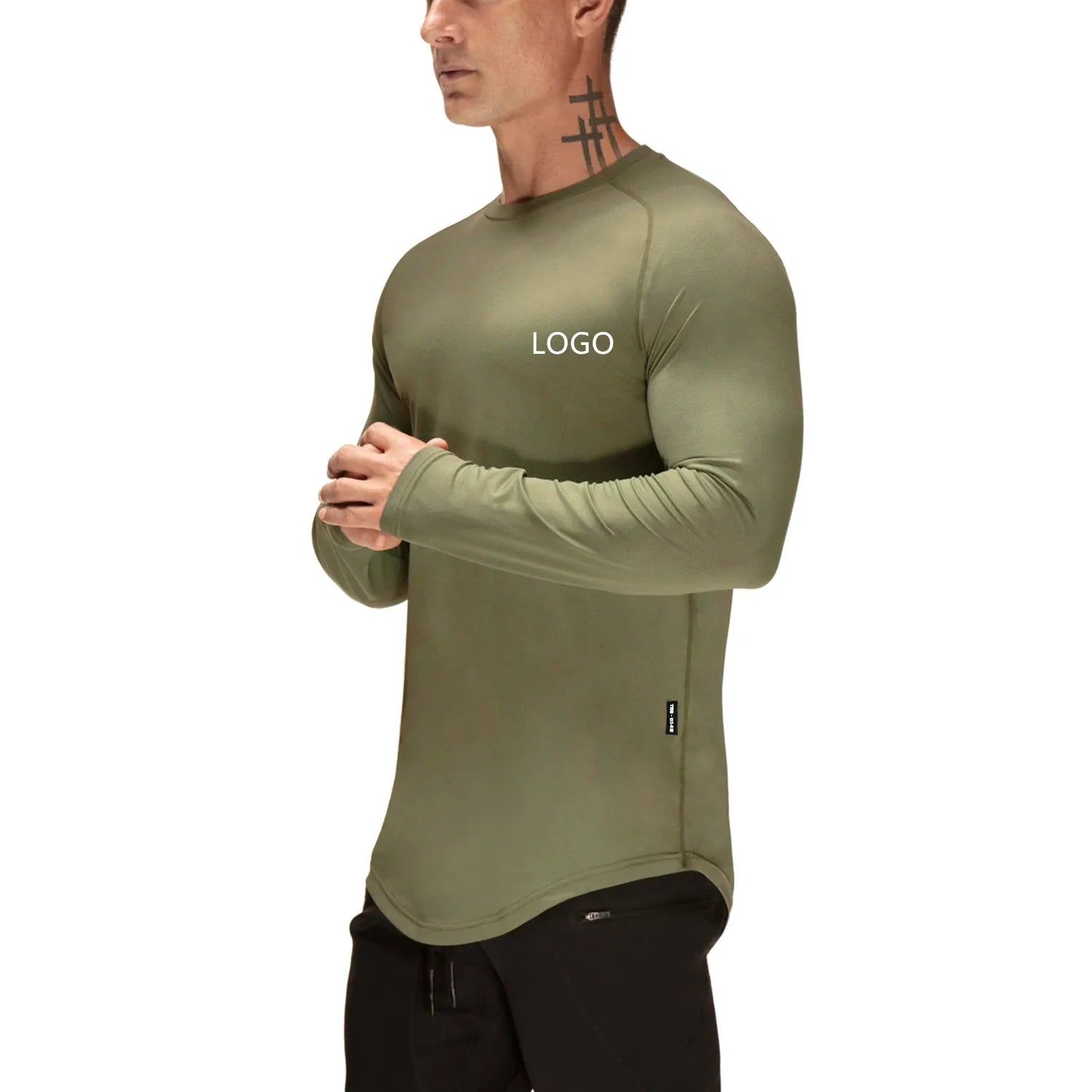 Custom White Cotton Mens Gym Athletic T Shirt Printing Long Sleeve T-Shirt