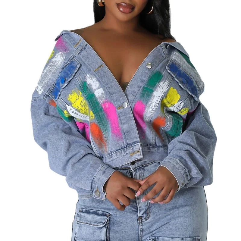 Custom Streetwear Autumn Printed Cotton Denim Jacket for Women Reversible Breathable 2026