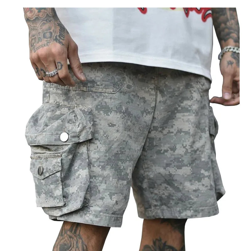 Custom Men's 100% Cotton Casual Mid Waist Camo Cargo Shorts with Digital Printing Anti-Wrinkle Quick Dry & Breathable Streetwear