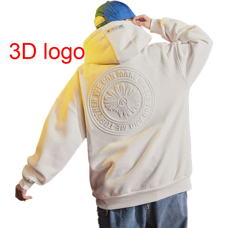Custom Heavyweight 100% Cotton Pullover Hoodie 3D Embossed Streetwear Oversized and Hooded with Solid Pattern for Men