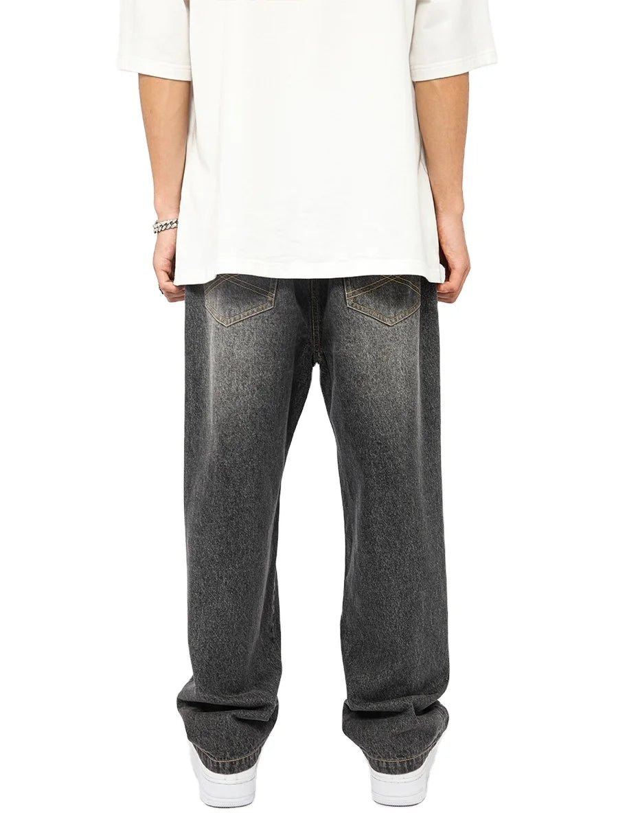 Custom Men's High Waist Baggy Denim Jeans Trousers Breathable Harem Pants with Embroidered Applique for Spring Autumn Seasons