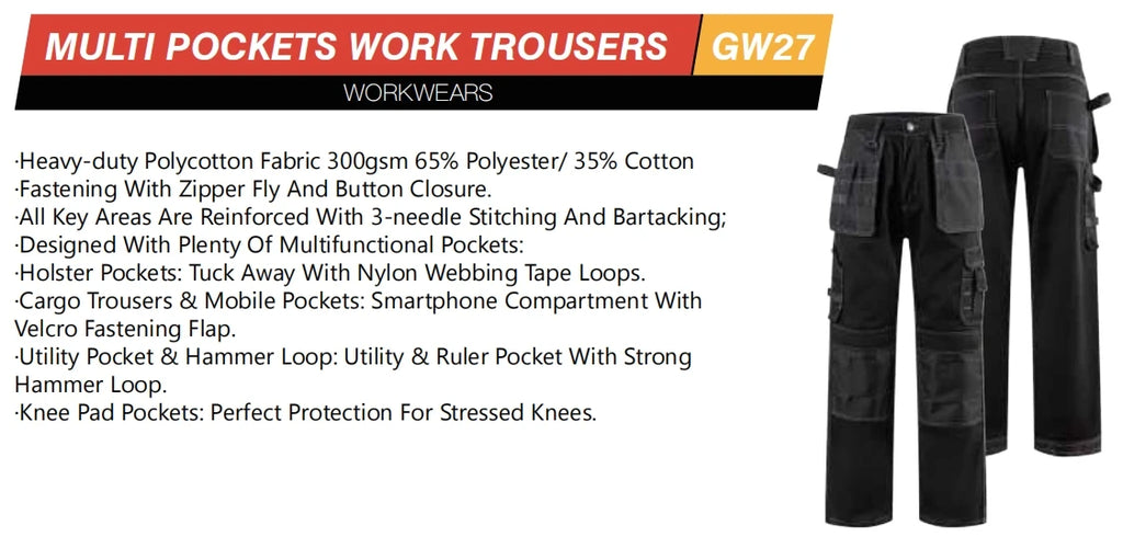 Heavy-Duty Polyester Windproof CE Certified Unisex Workwear Cargo Work Pants