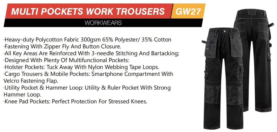 Heavy-Duty Polyester Windproof CE Certified Unisex Workwear Cargo Work Pants