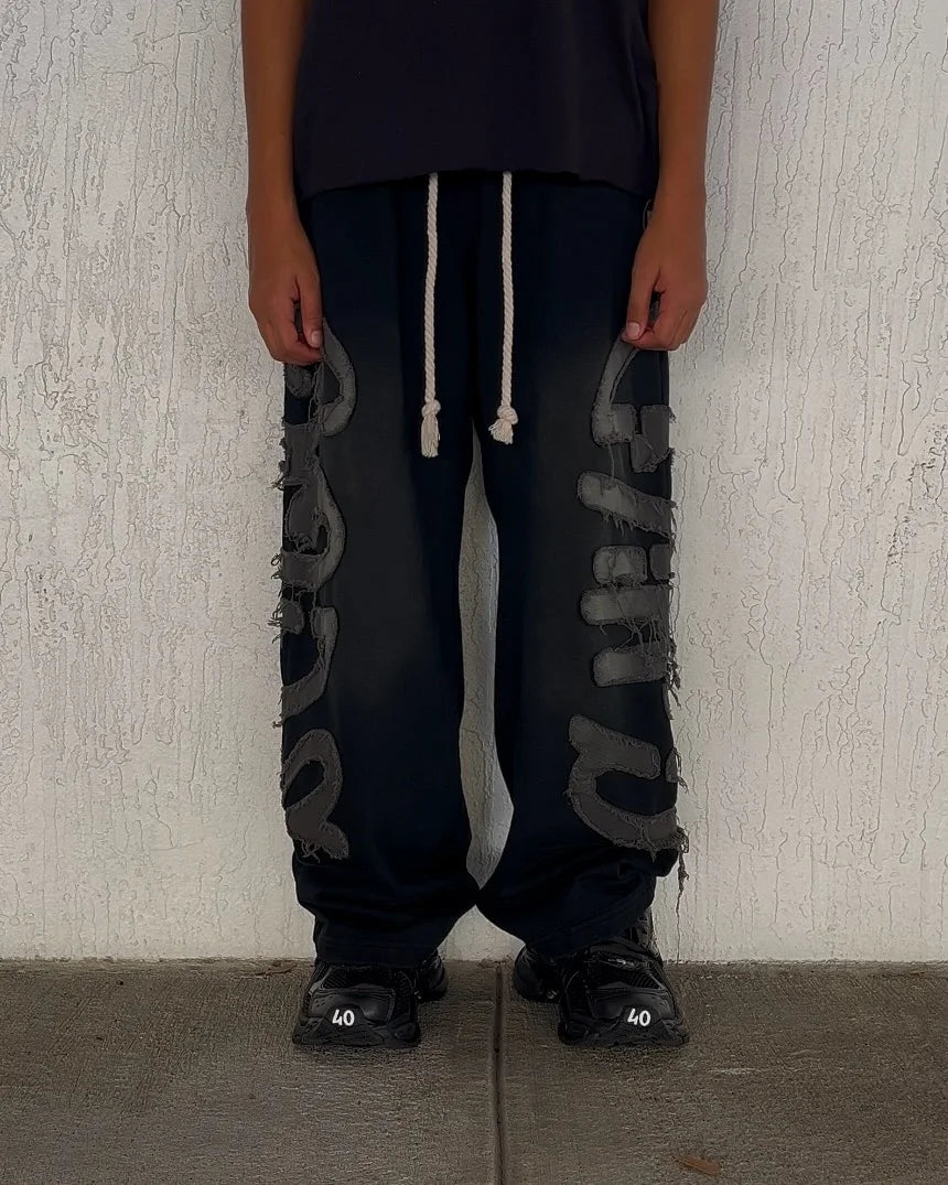 Custom Heavyweight 100% Cotton High Quality Jogger Loose Embroidery Wide Leg Pants Vintage Men Sweatpants