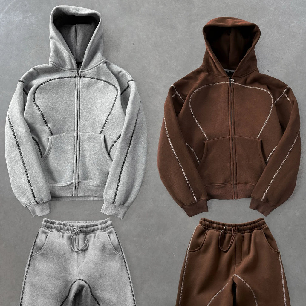 Custom Men's Sweatpants Hoodie Set Design Oversized Breathable Digital Printing Zip-Up Hoodie 500gsm Streetwear Casual