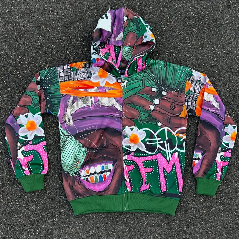 Custom Full Sublimation Hoodie All Over Print Y2k Zip up Hoodie Men Graphic Hoodies Streetwear