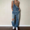 Custom Casual High-Waisted Light Wash Knitted Denim Dungarees Women's Work Overalls 480g Solid Pattern Spring