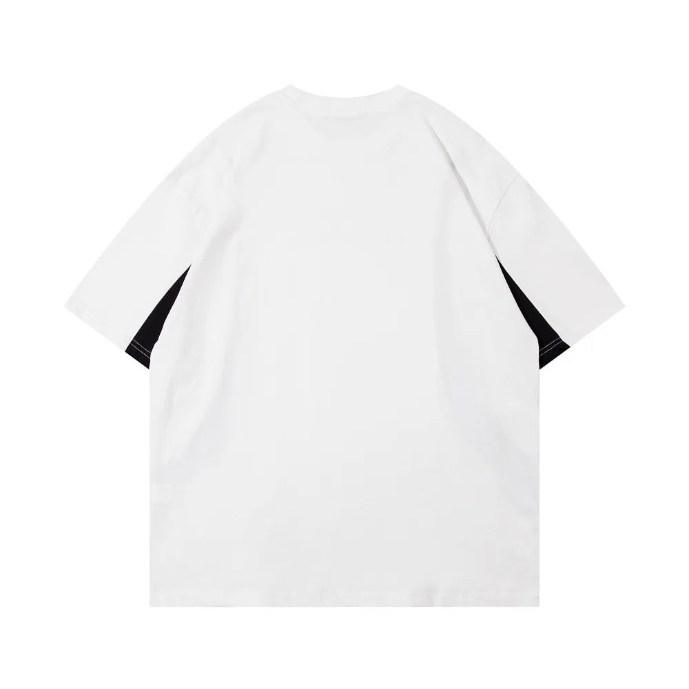 Vintage Y2K Two Tone T Shirt Custom Embroidered Logo Baggy Man Patchwork Tshirt Piping Stitching Customization Streetwear
