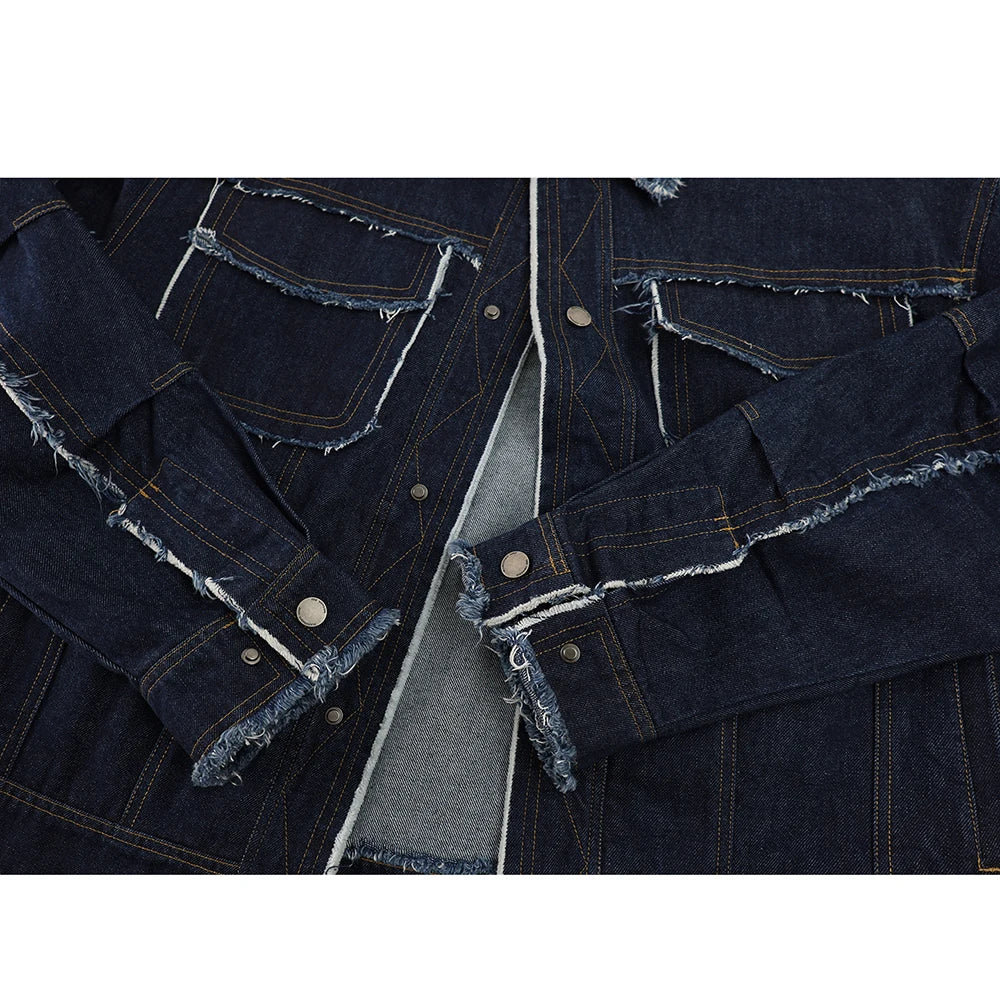 Custom Plain Oversized Reversible Denim Jacket for Men OEM Service Front Logo Casual