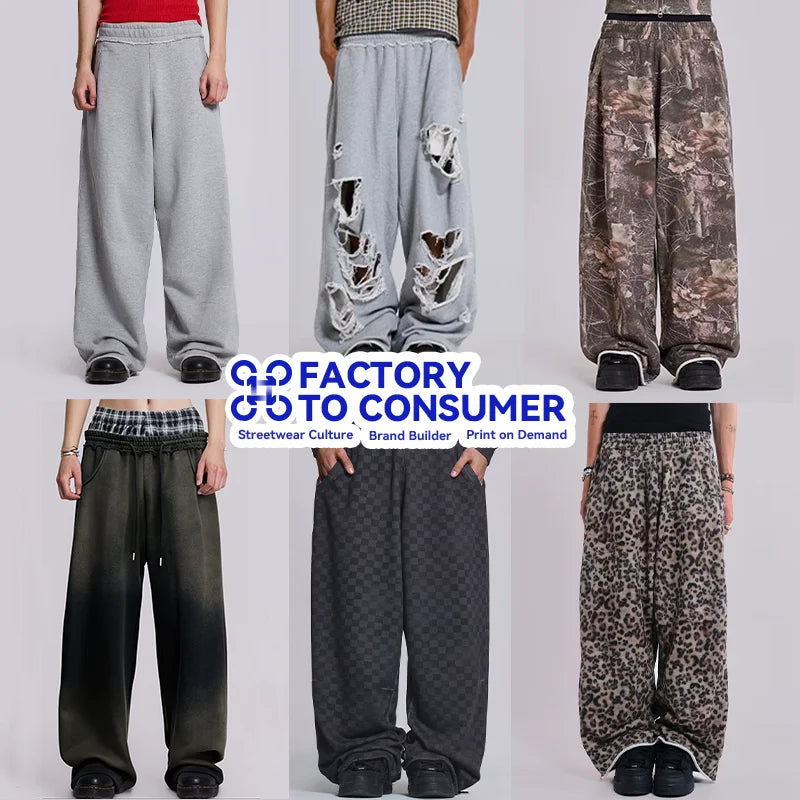 Custom 500 Gsm 100% Cotton Eco-Friendly Heavyweight Ripped Corduroy Hip Hop Sweatpants Baggy Blank Men