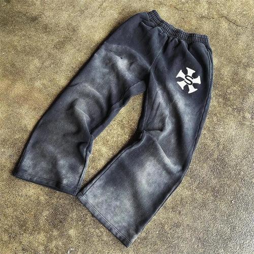 Custom Acid-Wash Wide-Leg Track Pants | OEM/ODM