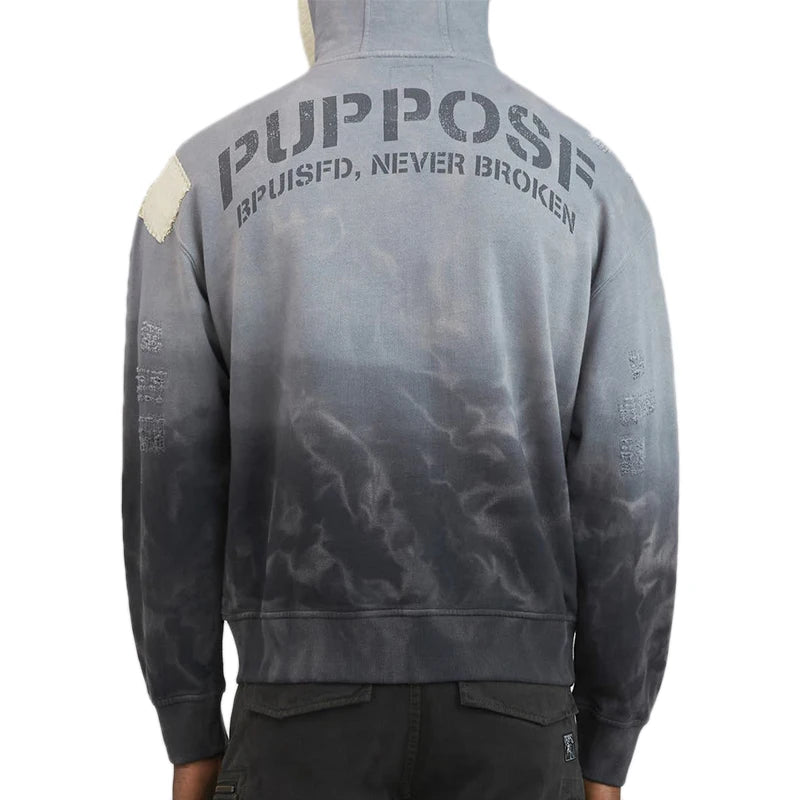 Custom Men's Heavyweight Hooded Zip-Up Acid Wash Hoodie 100% Organic Cotton Letter Pattern Distressed Casual for Spring Season